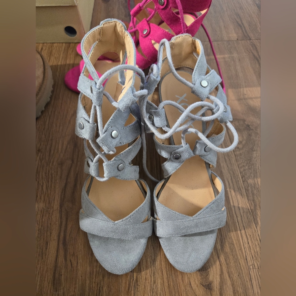 XOXO Light Gray Strappy Sandals